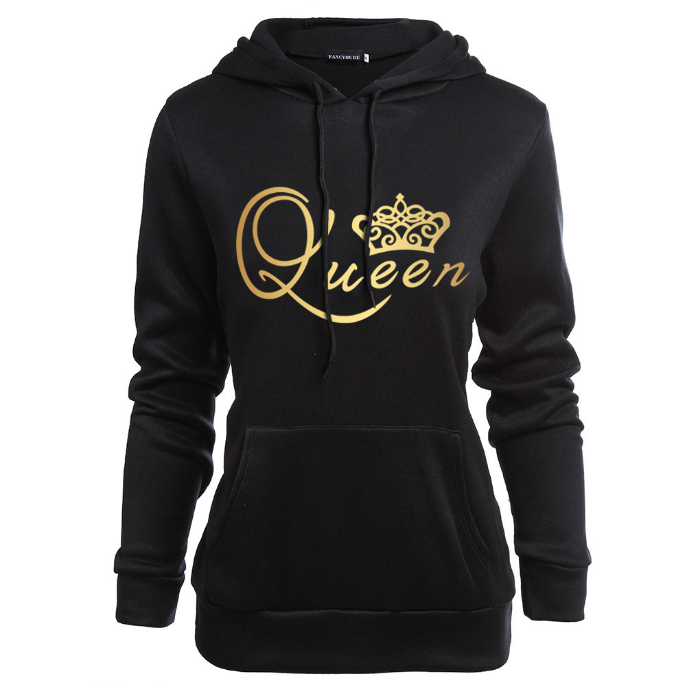 Poshfeel King Queen Printed Sweatshirt Couples Lovers Hoodies Hooded Sweatshirt Casual Pullovers Tracksuits Gift 201102