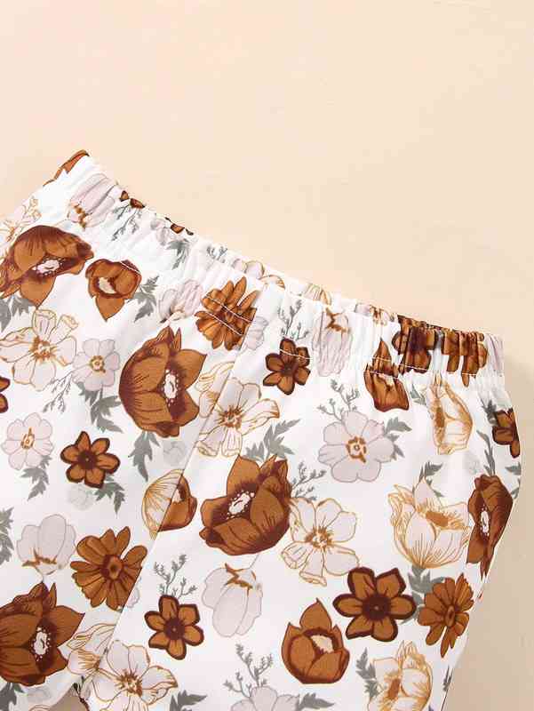 Baby Ruffle Trim Floral Print Bow Front Top & Pants SHE