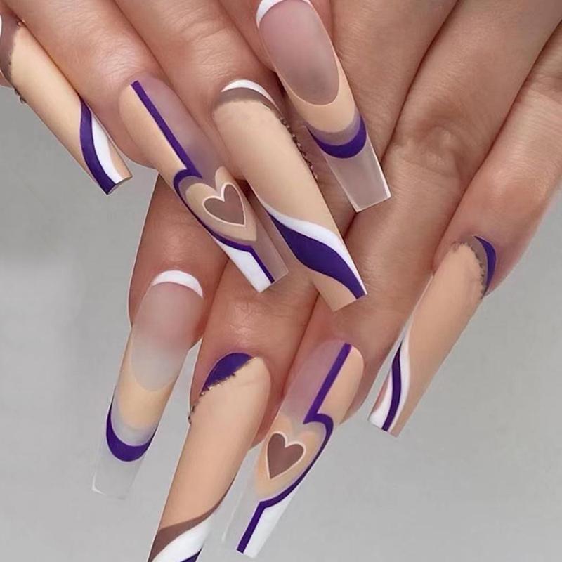 False Nails French Line Pattern With Heart-shaped Design Wearable Coffin Ballerina Fake Full Cover Press On Nail Glue, Red;gold
False Nails French Line Pattern With Heart-shaped Design Wearable Coffin Ballerina Fake Full Cover Press On Nail Glue, Red;gold