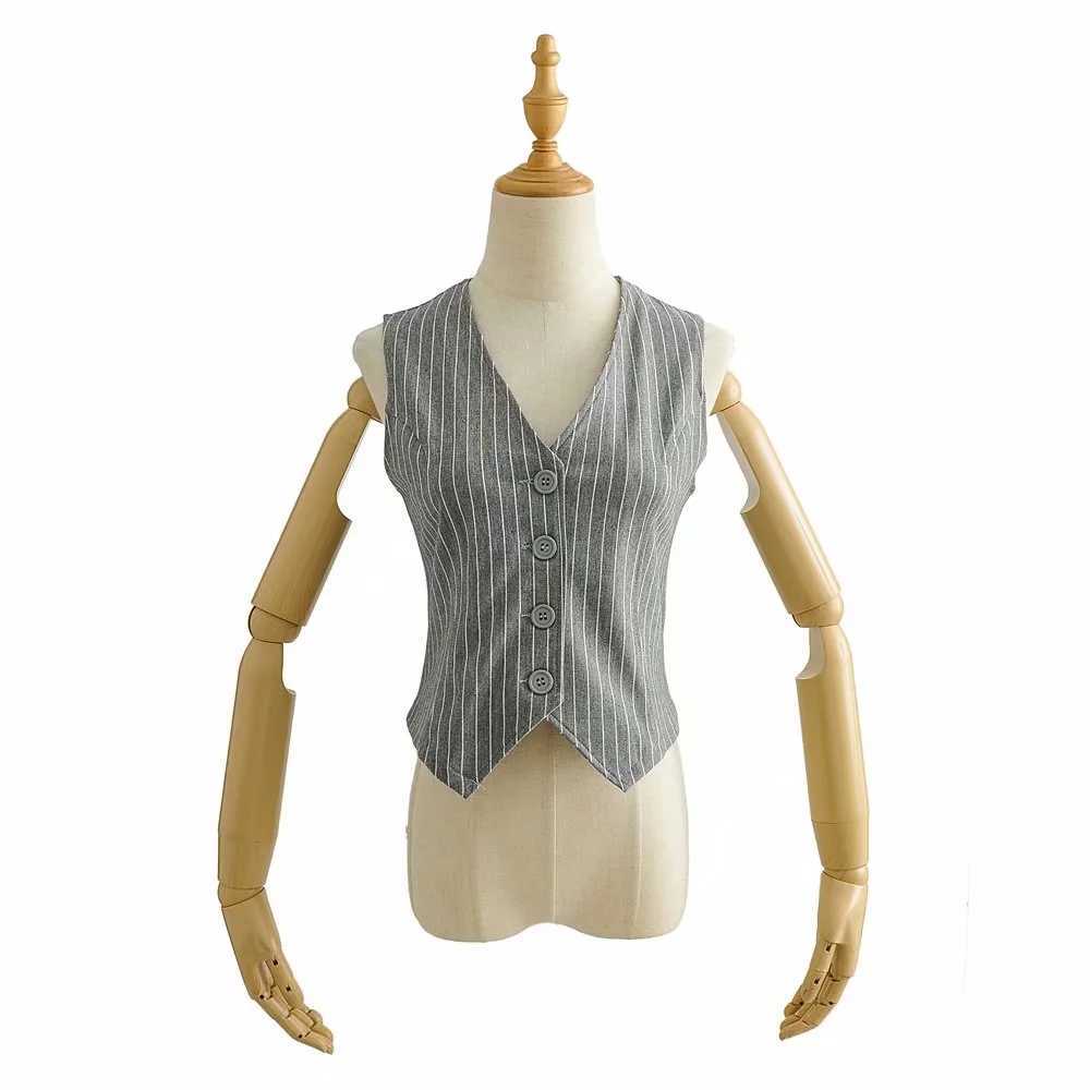 Summer Y2K Womens Vests Single Bottons Striped Waistcoat Vest Office Lady Stretchy Woman Korean Fashion Tops 210819