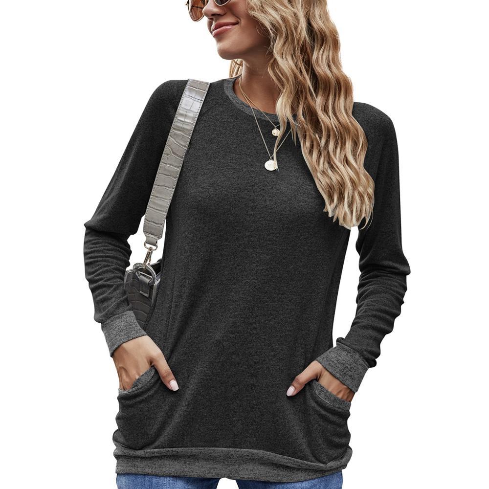 Women's T-shirts Plus Size Autumn Solid Long Sleeve Shirt Tops Casual Tunic Tees Women Clothing 2021Fashion New Sweatshirt 210302