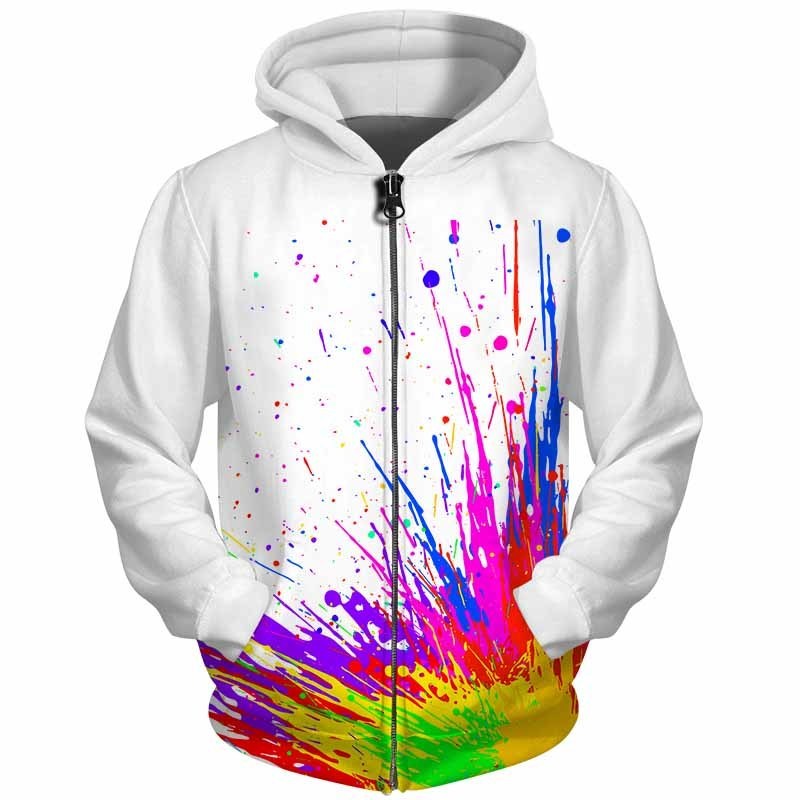 Cloudstyle 3D Men Hoodies Zip Up Splatter Color Paint Stains 3D Print Streetwear Casual Jacket Men Women Outwear Plus Size 5XL 201020