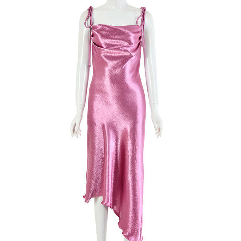 DEAT Women Sling Asymmetrical Dress Slash Neck Sleeveless Arrivals Lady Backless Sexy Fashion Spring Summer 11D1360 210709