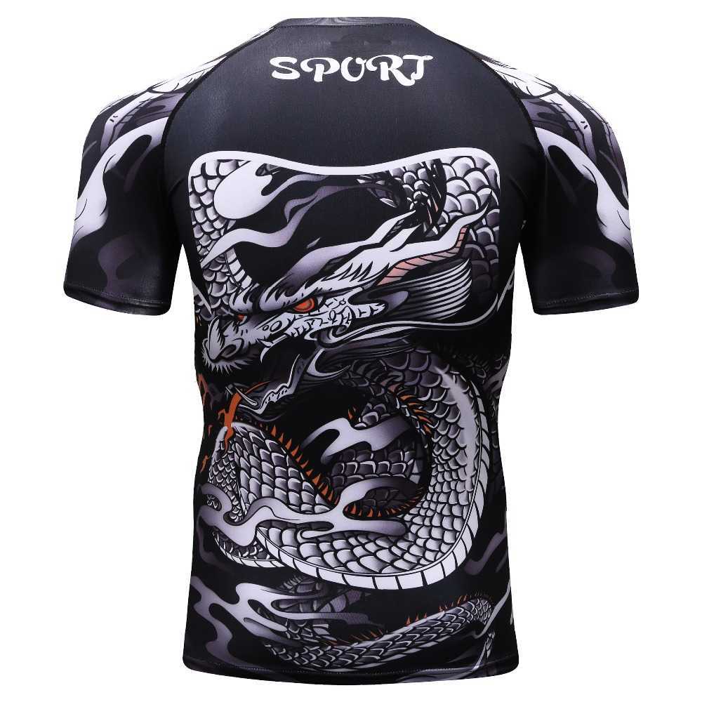 3D Print T Shirt Men GYMS Compression T- Men's Dragon's Flight Short Sleeve Rash Guard MMA BJJ Tops T- 210629