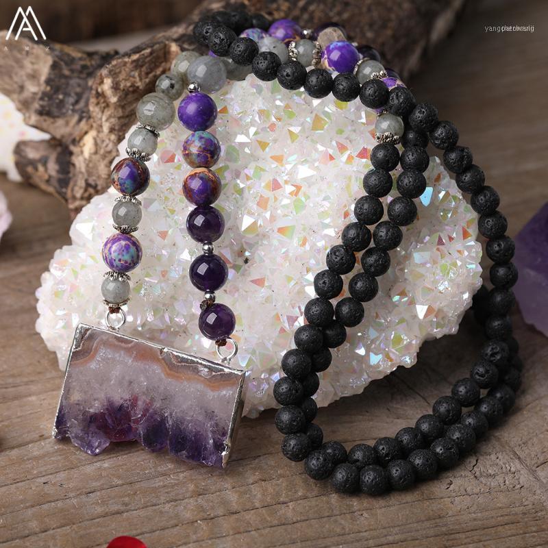 Natural Amethysts Quartz Slab Beads Pendant Round Sea Sediment Jaspers Labradorite Black Lava Cord Knotted Mala Necklace1
Natural Amethysts Quartz Slab Beads Pendant Round Sea Sediment Jaspers Labradorite Black Lava Cord Knotted Mala Necklace1