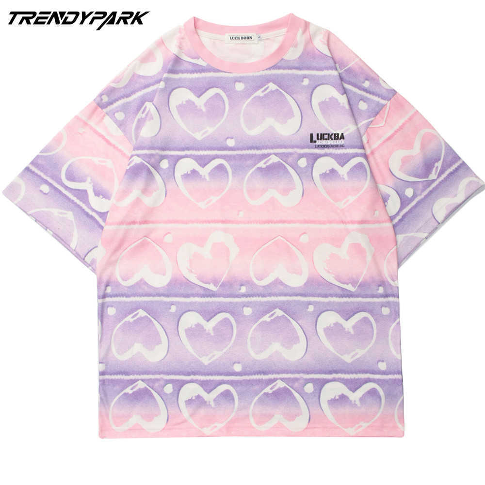 Men's T-shirt Tie-dye Gradient Striped Short Sleeve Tee Hip Hop Oversized Cotton Casual Harajuku Streetwear Top Tshirts Clothing 210601