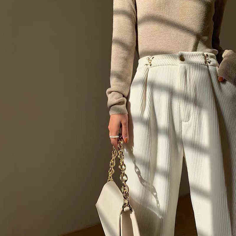 Corduroy wide-leg pants women autumn and winter high waist drape loose white velvet straight thin corduroy 211115