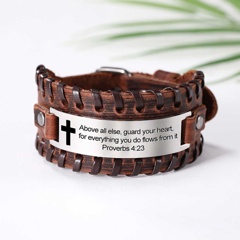 My Shape Stainless Steel Men Bangle the Holy Bible Jewelry Leather Bracelet God Punk Jewelry Trust in the Lord Christ Bracelet Q0719
My Shape Stainless Steel Men Bangle the Holy Bible Jewelry Leather Bracelet God Punk Jewelry Trust in the Lord Christ Bracelet Q0719