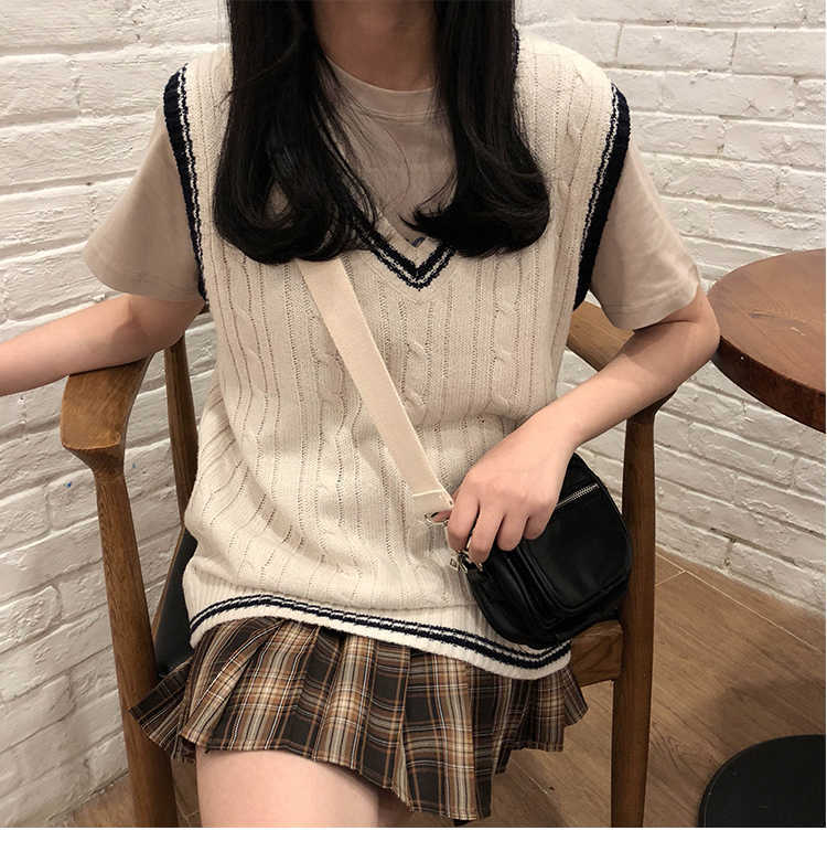 3 colors autumn and winter preppy style v neck knitted sleeveless vest sweaters womens pullovers womens (X973) 210918