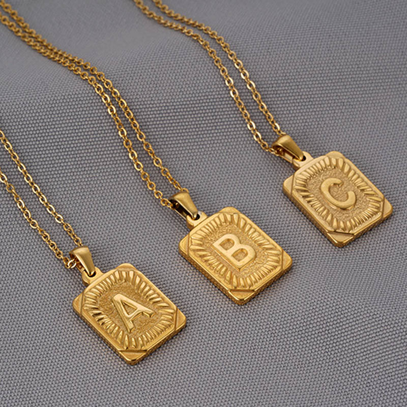 316L Stainless Steel Men Women 26 Capital Letters Pendant Necklace 18K Gold Little Rectangle Fashion Jewelry Lovers Couples Neckla