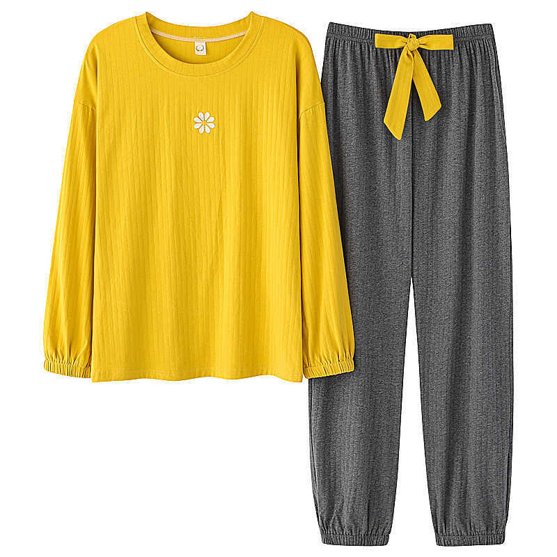 Spring Cotton Pajamas for Women Fall Atoff Home Clothes Plus Size Homewear Long Sleeve Cotton Sleepwearw Lounge Wear 210924
