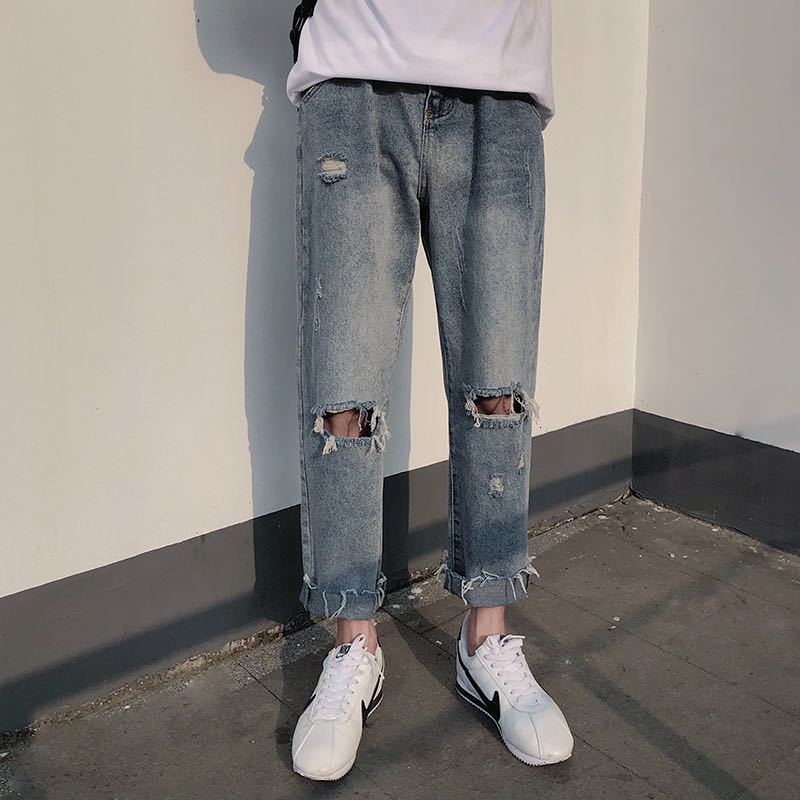 2021 New Summer Men's Leisure Holes Casual Male Baggy Homme Blue Color Ripped Classic Torn Jeans Straight Pants Size S-2xl 7y81
2021 New Summer Men's Leisure Holes Casual Male Baggy Homme Blue Color Ripped Classic Torn Jeans Straight Pants Size S-2xl 7y81