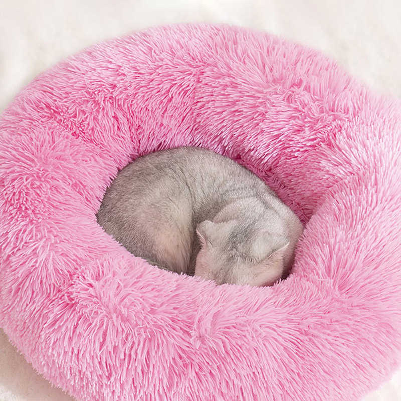 Long Plush Dog Bed Cushion Large Dogs Bed House Pet Round Cushion Bed Pet Kennel Super Soft Fluffy Comfortable for Cat Dog House 211009