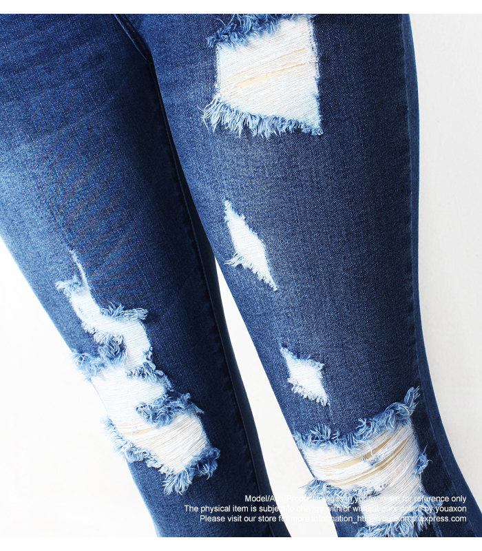 2127 Youaxon S-XXXXXL Ultra Stretchy Blue Tassel Ripped Jeans Woman Denim Pants Trousers For Women Pencil Skinny Jeans 210302