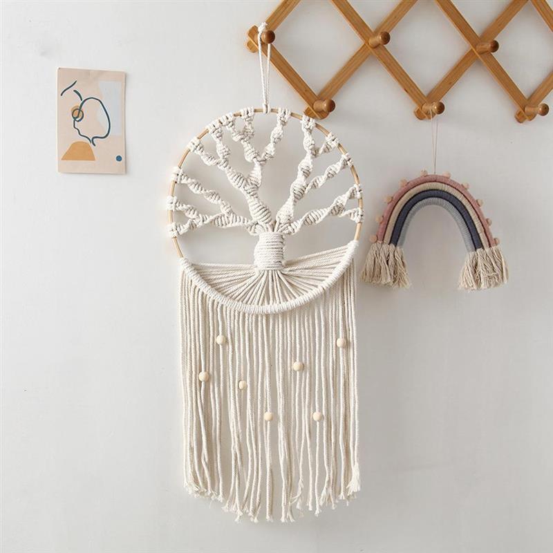 

Decorative Objects & Figurines Boho Wall Hanging Decor Cotton Woven Tapestry With Tassel Craft Ornament Hand For Home Bedroom Apartment Deco