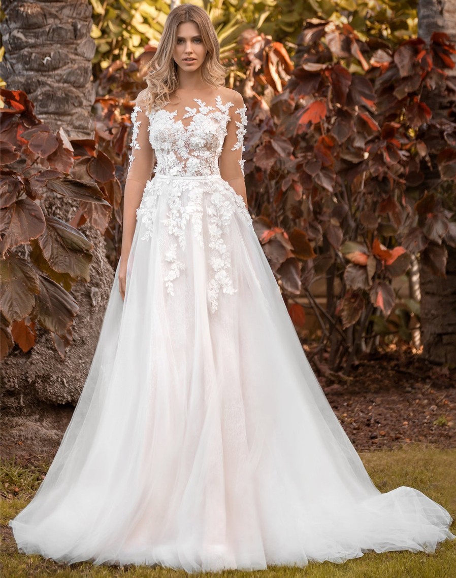 Bohemian Boho Sleeves Wedding Dress Ivory Blush Light 3d Lace Flower Tulle Skirt Half Sleeve Embroidered Illusion Bridal Gowns 2022 Vestido de Novia R