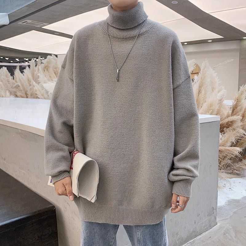 Thick Warm Sweater Men Turtleneck Sweater Men's Loose Casual Pullovers Bottoming Shirt Autumn Winter Solid Color Pullovers 210818