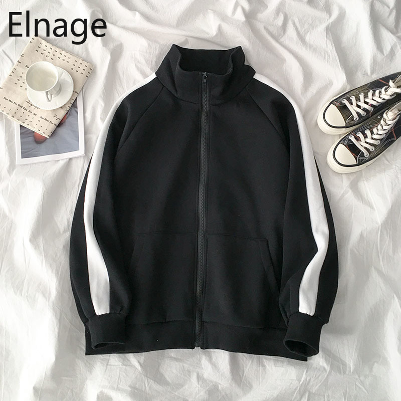 Korean Style Long Sleeve Zip Up Hoodies Spring Autumn Women Tops Loose Casual Sweatshirts Black Clothes Grey Moletom Thick 5B242 T200525