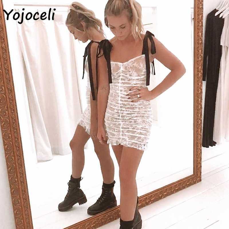 Yojoceli autumn sexy lace dres strap bow ruffle crochet 210609