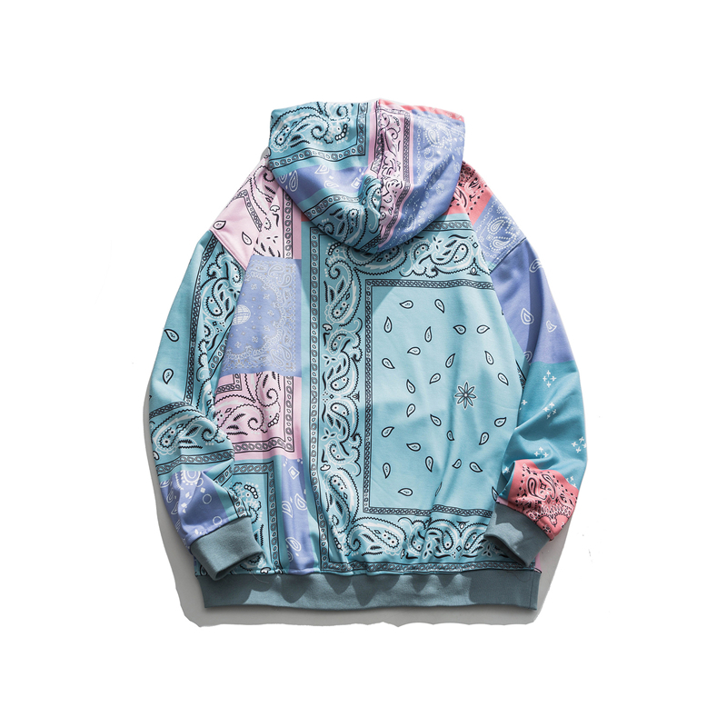 ELKMU Streetwear Bandana Patchwork Hoodies Sweatshirts Men Hip Hop Casual Autumn Hooded Pullover Harajuku Tops Oversize HE108 201126