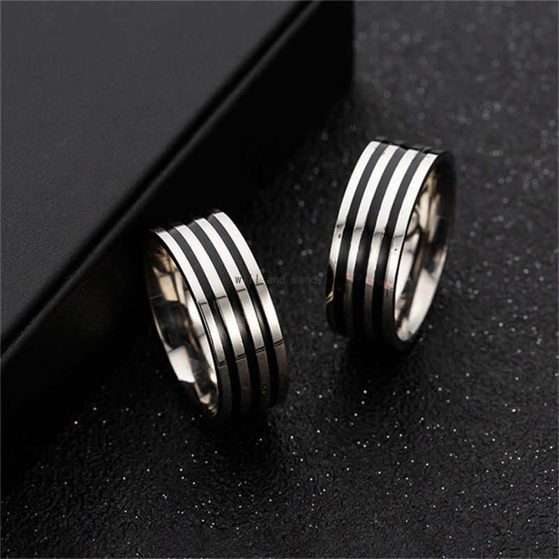 8mm Stainless Steel Black Circle Ring Enamel Band Women Men Finger Tail Rings Fashion Fine Jewelry Will and Sandy