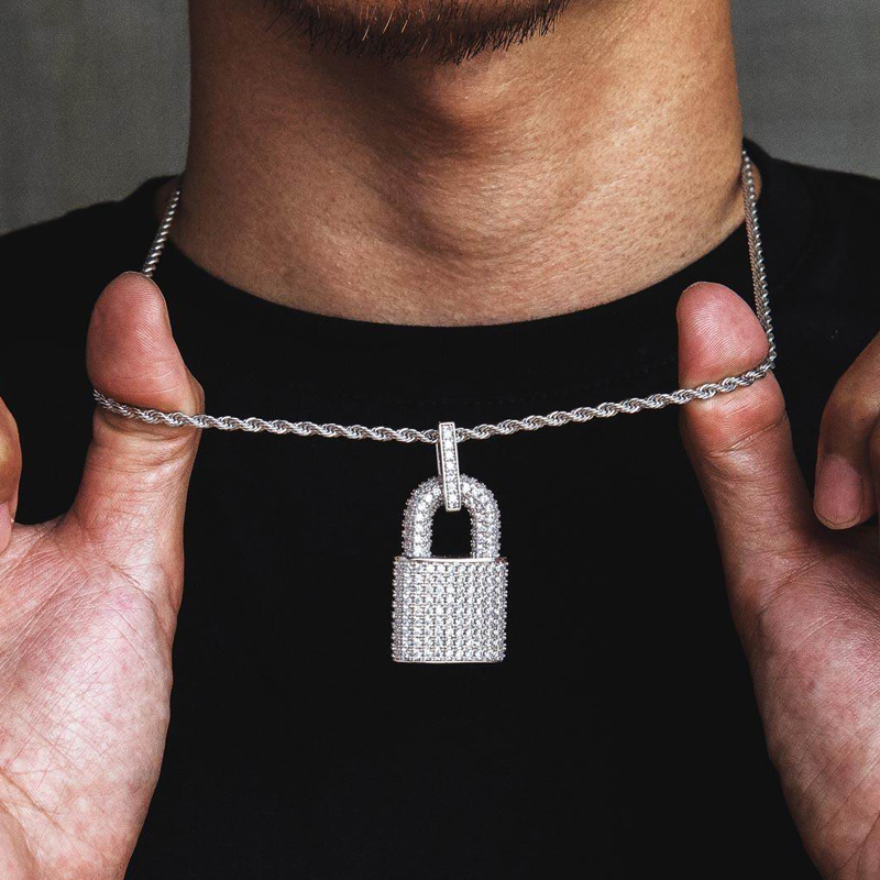 New Luxury Lock Pendant Necklace 5MM Tennis Chain Rope Iced Out Bling Cubic Zircon Necklace For Men Women Hip Hop Jewelry