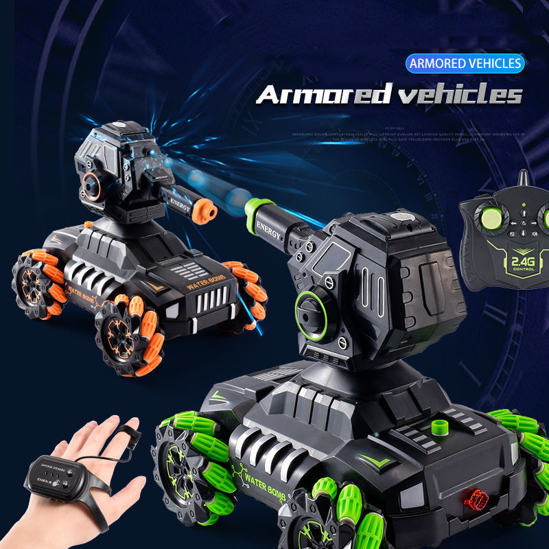 Remote Control Tank Can Launch Water Bomb Combat Vehicle Gesture Sensing Control Rechargeable Battery Boy Toy (Equipped With 2 Batteries + 30000 Water