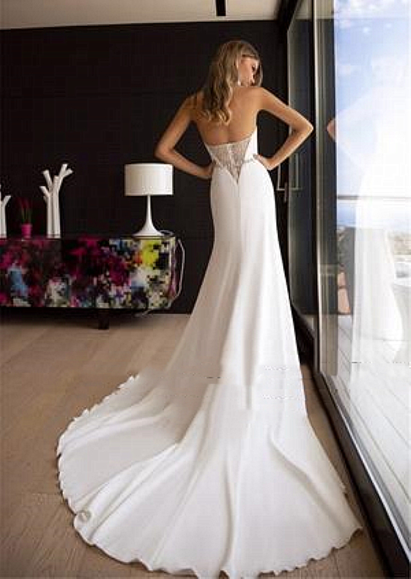 Popular White Sweetheart Mermaid Wedding Dresses 2021 Illusion Sexy Long Country Boho Beach Wedding Dress Bridal Gowns Crystal Sash Vestidos