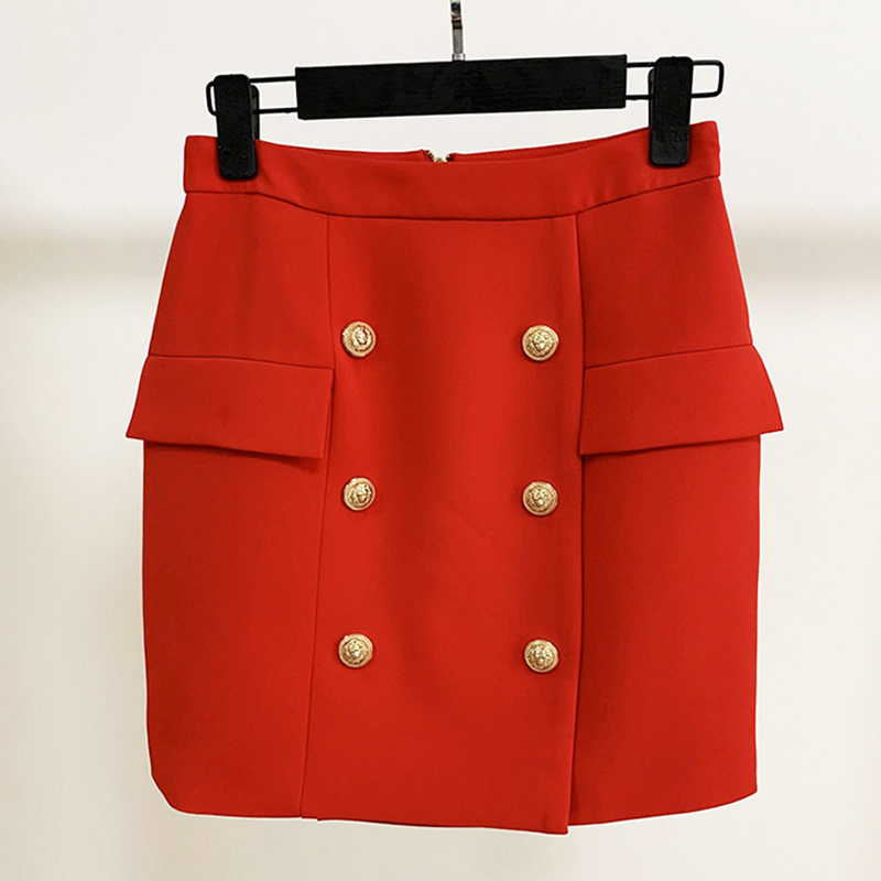 HIGH STREET est Career Skirt Womens Metal Lion Buttons Embellished Mini Skirt 210306