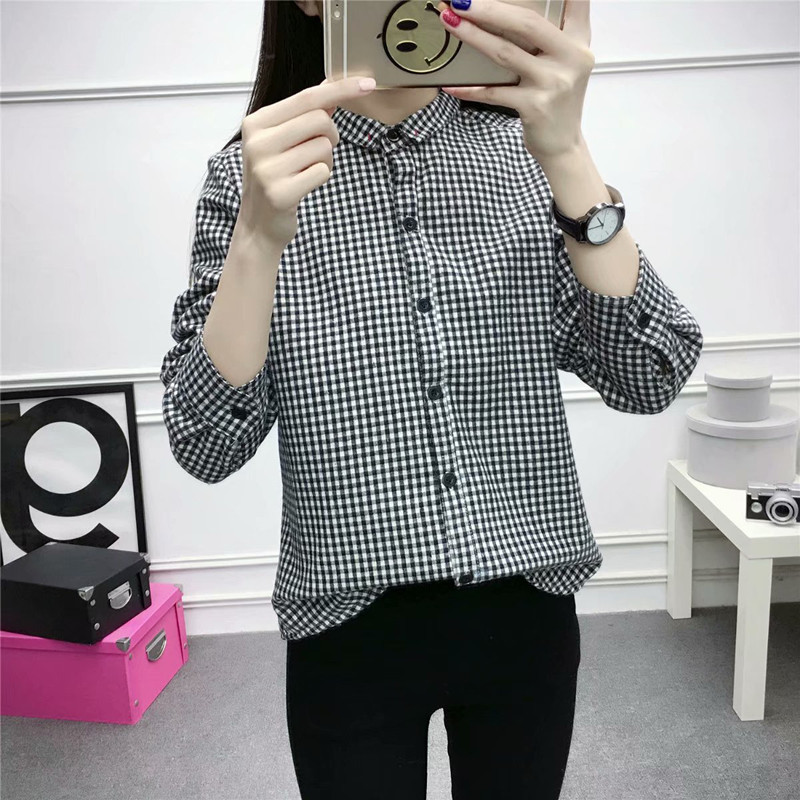 2021 New Korean Black and White Plaid Velvet Shirt Women Long Sleeve Warm Winter Thickening Blouse Tops Female Outerwears 210225