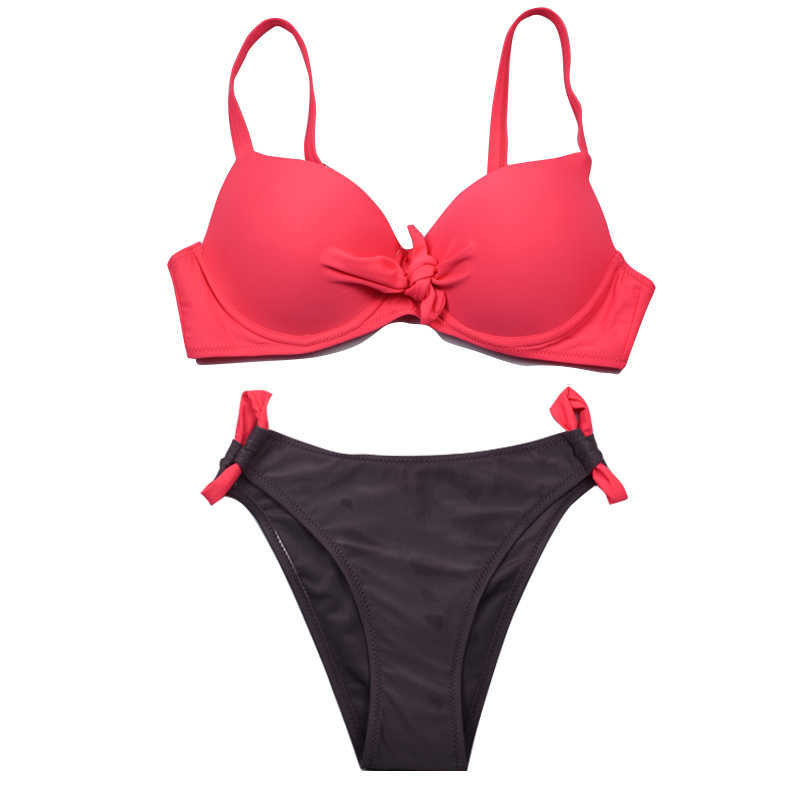 Sexy Black Bikini Set Women Bandage Push Up Swimsuit Plus Size Solid Swimwear Female Brazilian Biquini Beach Bathing Suit 210625