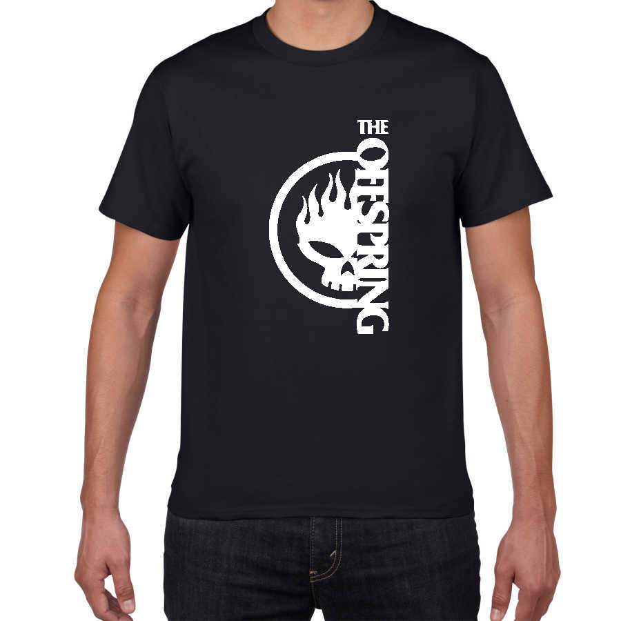 Flame Skull Head PUNK T-shirt men The Offspring punk Band Tshirt Top Quality Cotton Tee Shirts 210629