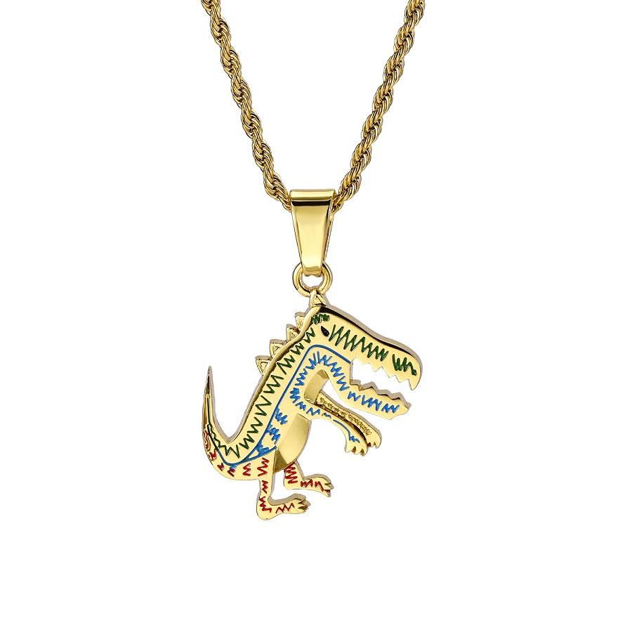 Fashion Hip Hop Mens Dinosaur Pendant Designer Necklace Jewelry Stainless Steel Chain 18k Gold Plated Necklaces For Men Women
