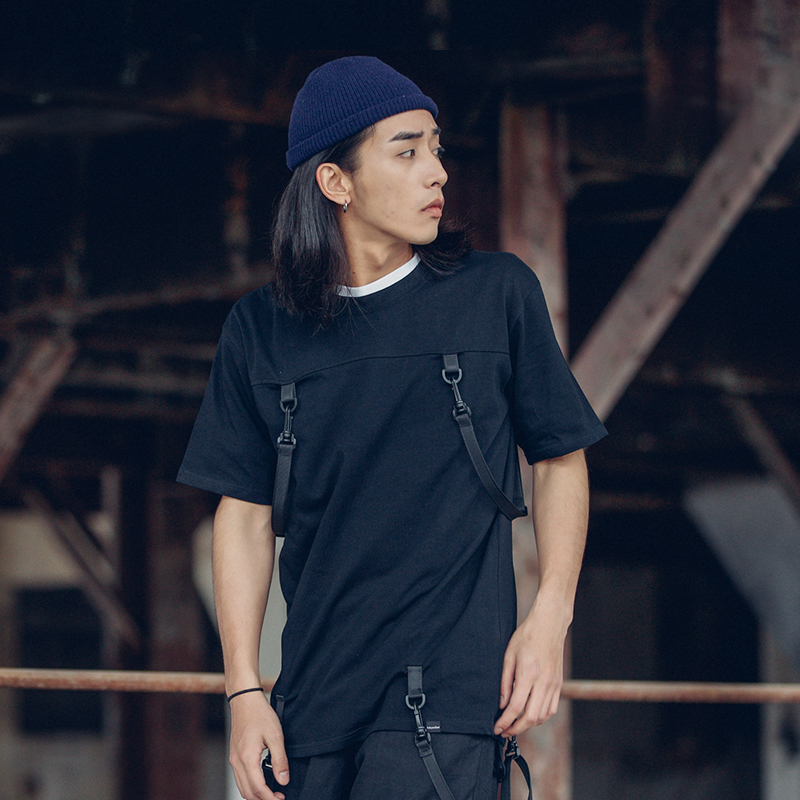 HEYGUYS HOT pure color t shirts men with belt hip hop street wear cool T-shirts man cotton high quality oversize fashion 210225