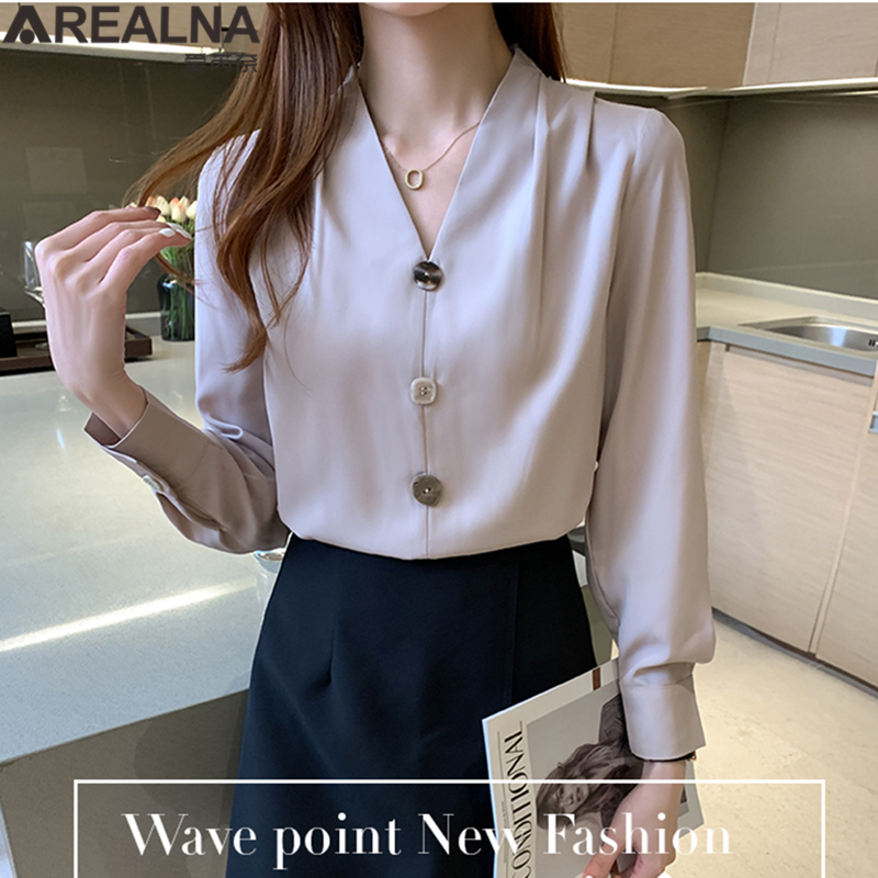 Satin Slik Elegant Blouse Shirt Women Korean Fashion Clothing Long Sleeve Female Blouses White Green Work Tops Chic Blusas Mujer 210225