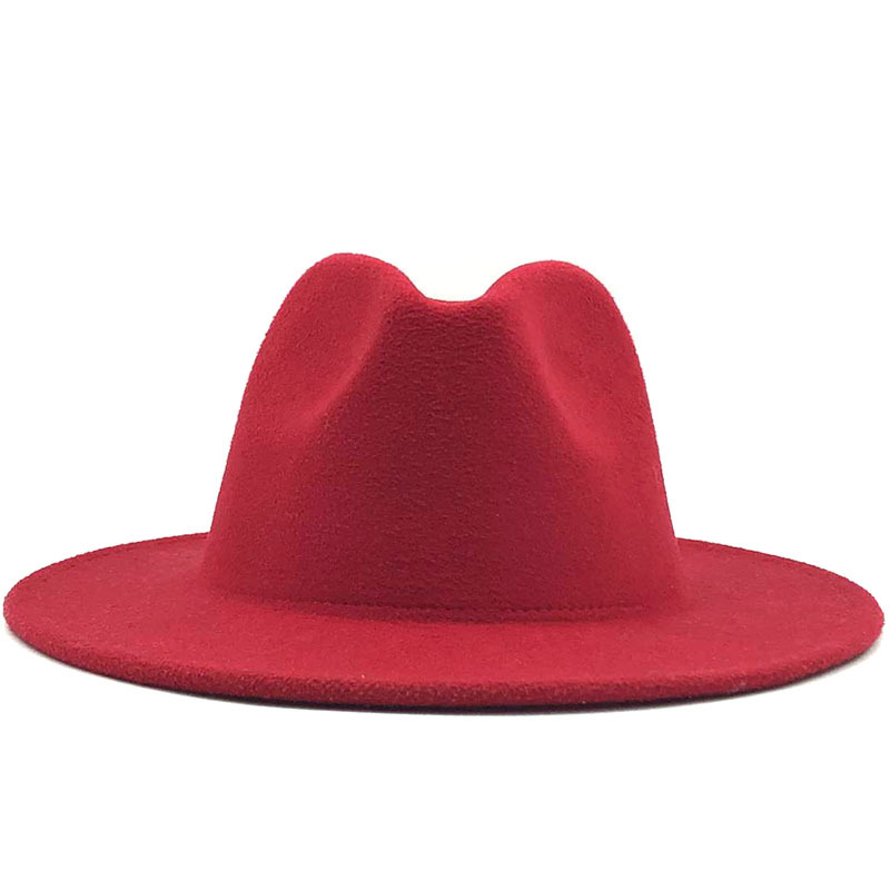 Unisex Flat Brim Wool Felt Fedora Hats with Belt Red Black Patchwork Jazz Formal Hat Panama Cap Trilby Chapeau for Men Women high quality a2