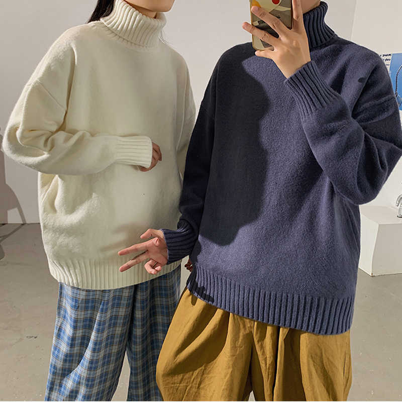 Hybskr Men's Turtleneck Knitted Sweater Solid Color Warm Winter Male Pullovers Korean Style Women's Sweater Fashion 6 Colors 211008