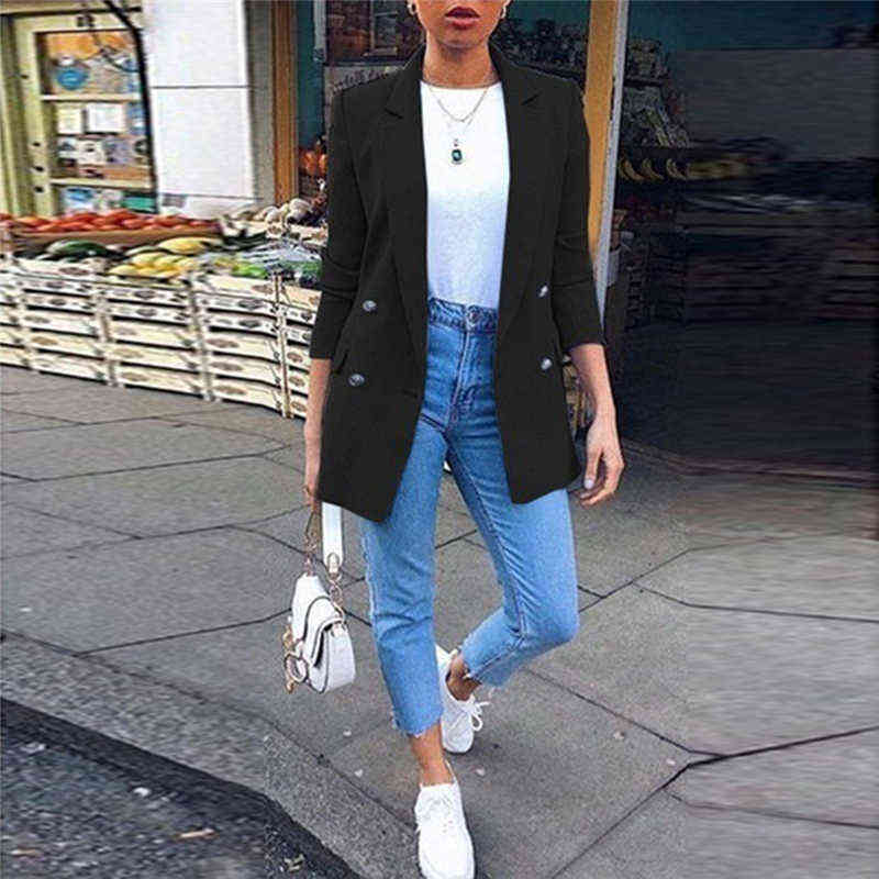 Solid Slim Notched Blazer Women Jacket Coat Autumn Long Sleeve Veste Femme Tops Fashion Streetwear Cardigans 211122