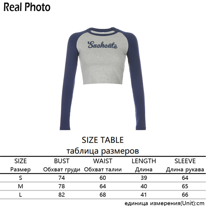 Panelled Cute Letter Print Cotton Y2k Aesthetic t shirt Women Harajuku O-Neck Long Sleeve Slim Crop Tops Tee Shirt feminina 210302