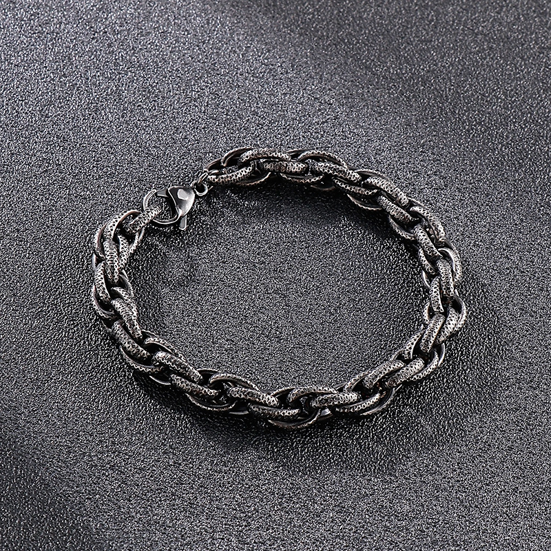 Black Biker Stainless Steel Fashion Rope Twist Chain Link Bracelet For Mens 8mm 8inch Jewelry