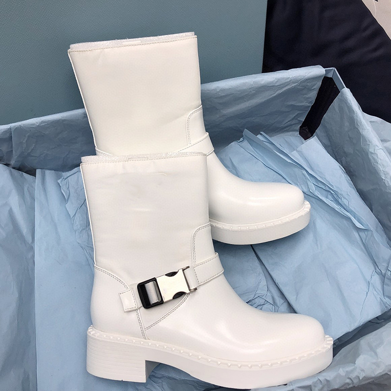 Women Knight the knee Martin Boots re-nylon brushed leather ankle boot Black Cloth chunky heels Platform Shoes Slip-on high-High Combat booties With B