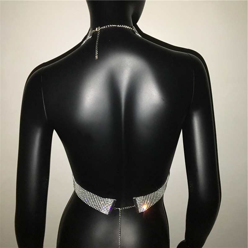 Women Sexy Deep V Adjustable Metal Chain Rhinestone Tank Top Shiny Crystal Push Up Celebrity Hollow Out Sleeveless Crop Top 210308