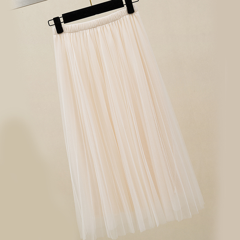 Zoki Women Tulle Skirt Elastic High Waist Mesh Spring Summer Fashion Long Skirt A Line Black Girl Korean Pleated Faldas 210306