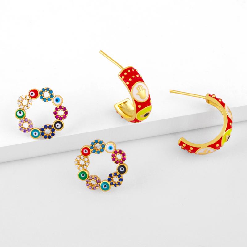 Stud FLOLA Copper Zircon Multicolor Evil Eye Earrings For Women Enamel Fatima Hand Gold Plated Fashion Jewelry Ersy43, Golden;silver
Stud FLOLA Copper Zircon Multicolor Evil Eye Earrings For Women Enamel Fatima Hand Gold Plated Fashion Jewelry Ersy43, Golden;silver