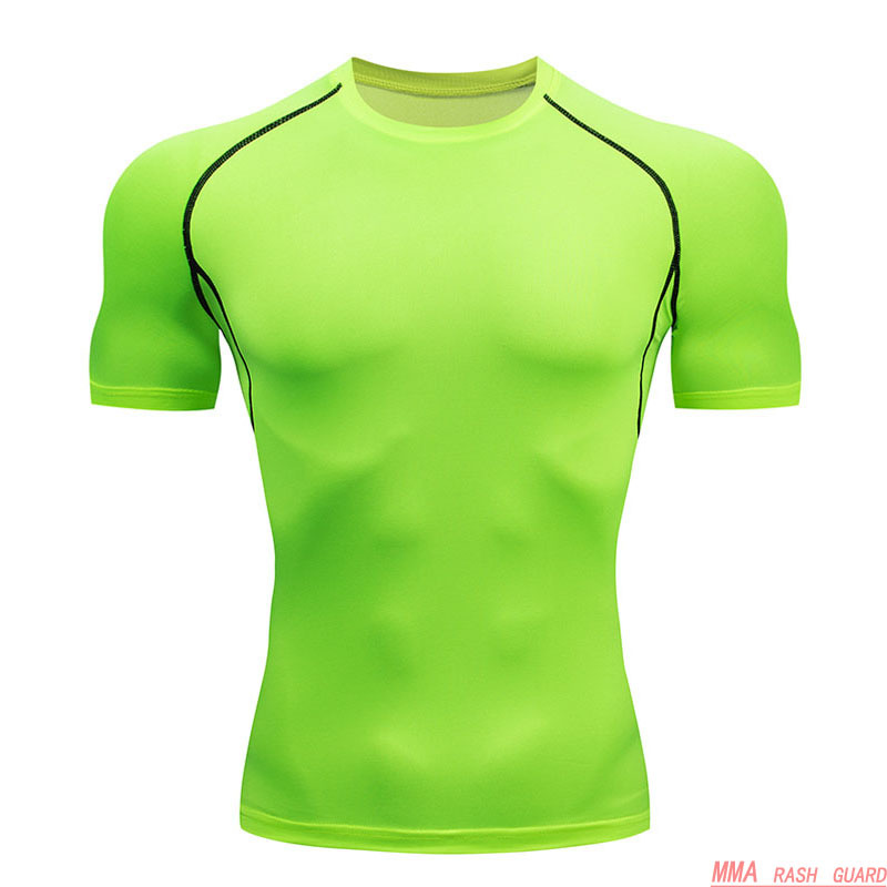 Men's Tops T-Shirts Fitness Shirt Short Sleeve Solid Color T-Shirt Tights Breathable bodybuilding clothes Men's muscle shirt 210225