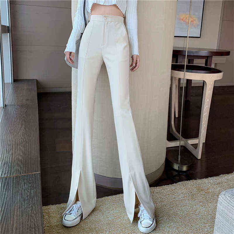 High Waist Pants Women Trousers Casual Office Lady Front Slit Elastic Waist Pencil Trousers Sexy Ladies Skinny Pants Workwear 211112wtt