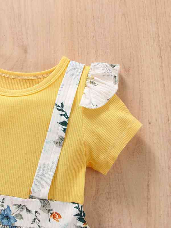 Baby Floral Print Ruffle Trim 2 In 1 Dress SHE