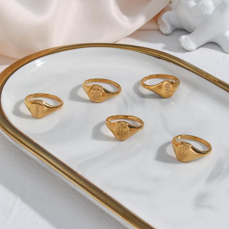 Cluster Rings Romantic Wedding Jewelry For Women Stainless Steel Flower Girls PVD Gold Plated Tea Leaf Lavender Signet Waterproof