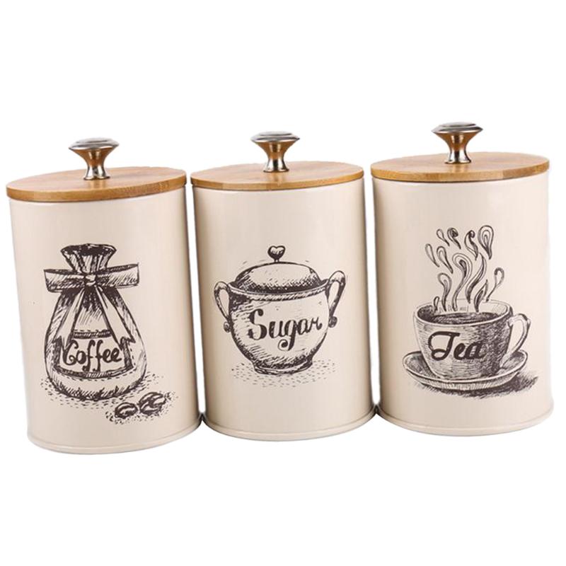 Storage Bottles & Jars 3pcs Vintage Style Tea Coffee Sugar Canisters Kitchen Tin Retro White Pots Food Containers