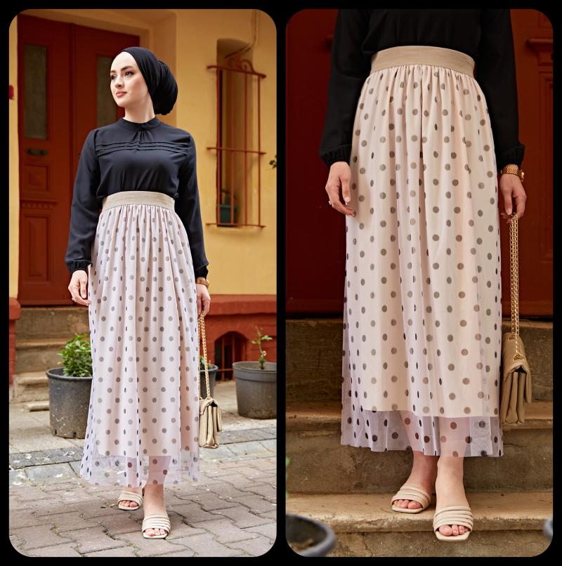 Skirts Polka Dot Tulle Skirt 2021 Woman Fashion, French, Light Skirt, Elastic Skirt,long, Maxi, Müslim, Hijab, Turkey, Woman's
